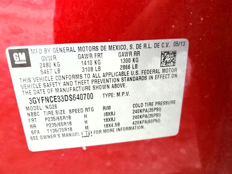 2013 Cadillac Srx მანქანა იყიდება აუქციონზე, vin: 3GYFNCE33DS640700, აუქციონის ნომერი: 50928746