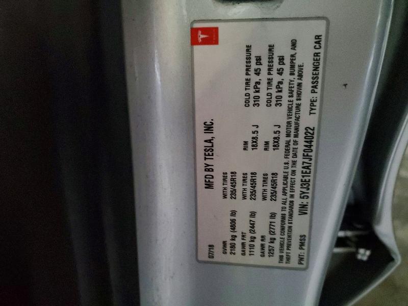 48457236 :رقم المزاد ، 5YJ3E1EA7JF044022 vin ، 2018 Tesla Model 3 مزاد بيع