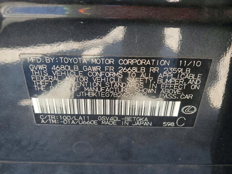 Aukcja sprzedaży 2011 Lexus Es, vin: JTHBK1EG7B2426787, numer aukcji: 50559266