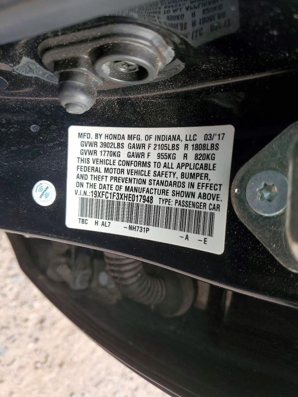 Aukcja sprzedaży 2017 Honda Civic, vin: 19XFC1F3XHE017948, numer aukcji: 51665936