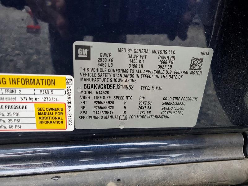 2015 Buick Enclave მანქანა იყიდება აუქციონზე, vin: 5GAKVCKD5FJ214952, აუქციონის ნომერი: 48913286