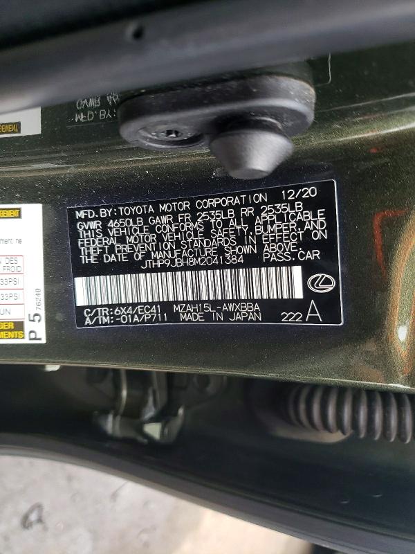 51765806 :رقم المزاد ، JTHP9JBH8M2041384 vin ، 2021 Lexus Ux مزاد بيع