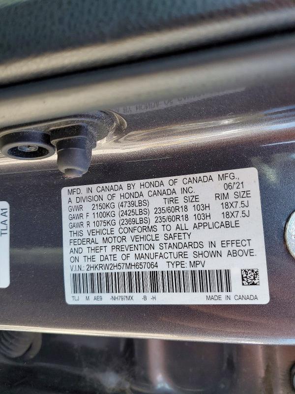Продаж на аукціоні авто 2021 Honda Cr-v, vin: 2HKRW2H57MH657064, номер лоту: 51308936