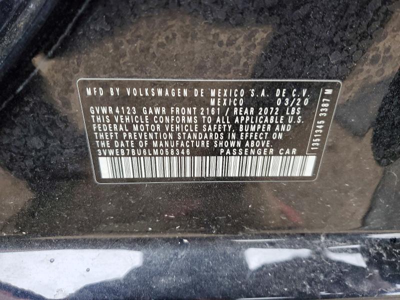 2020 Volkswagen Jetta მანქანა იყიდება აუქციონზე, vin: 3VWEB7BU6LM058346, აუქციონის ნომერი: 51635966