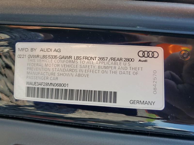 50433316 :رقم المزاد ، WAUE3AF28MN068001 vin ، 2021 Audi A6 مزاد بيع