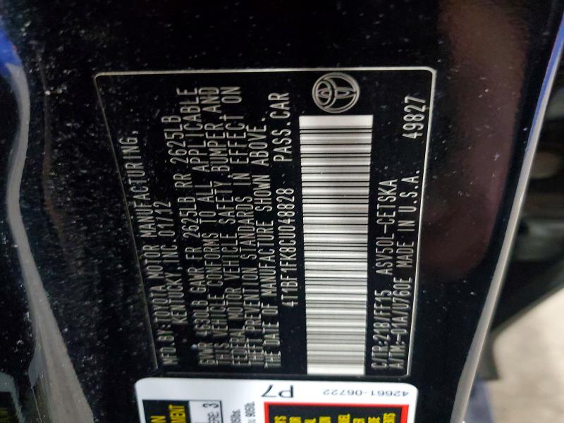 Aukcja sprzedaży 2012 Toyota Camry, vin: 4T1BF1FK8CU048828, numer aukcji: 50599026