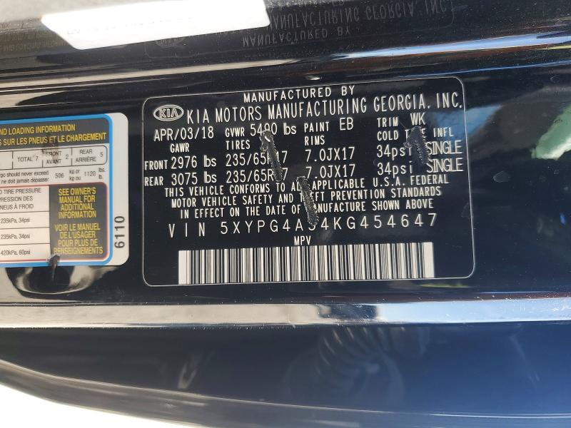Aukcja sprzedaży 2019 Kia Sorento, vin: 5XYPG4A54KG454647, numer aukcji: 49115756