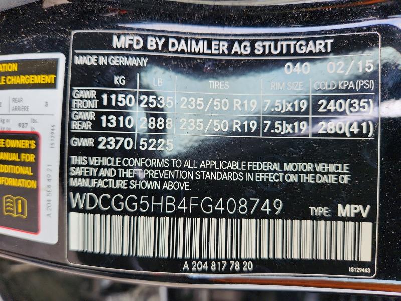Aukcja sprzedaży 2015 Mercedes-benz Glk, vin: WDCGG5HB4FG408749, numer aukcji: 48739976