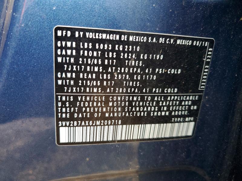 Продажа на аукционе авто 2018 Volkswagen Tiguan, vin: 3VV2B7AX6JM209718, номер лота: 48942666