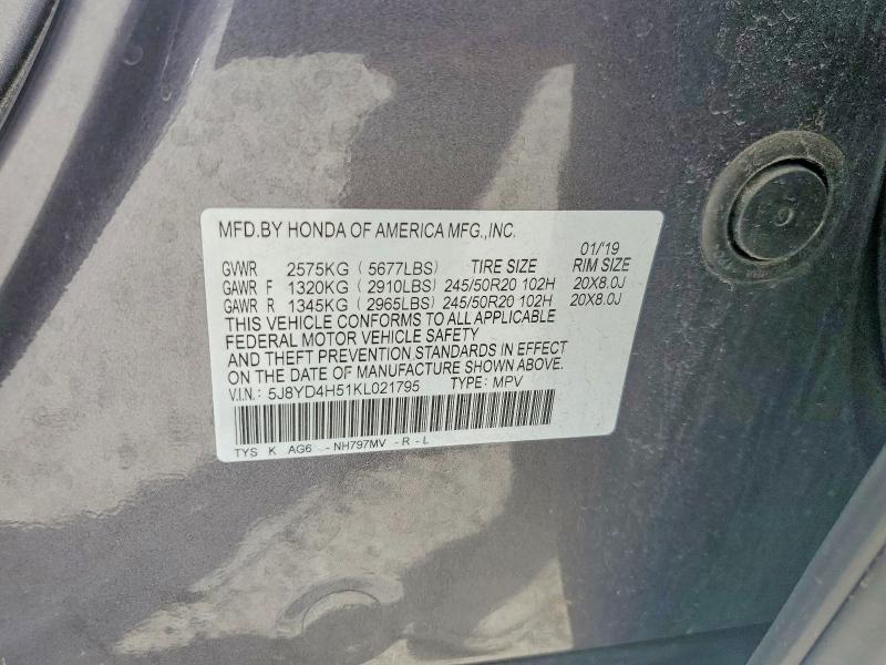 48749616 :رقم المزاد ، 5J8YD4H51KL021795 vin ، 2019 Acura Mdx مزاد بيع