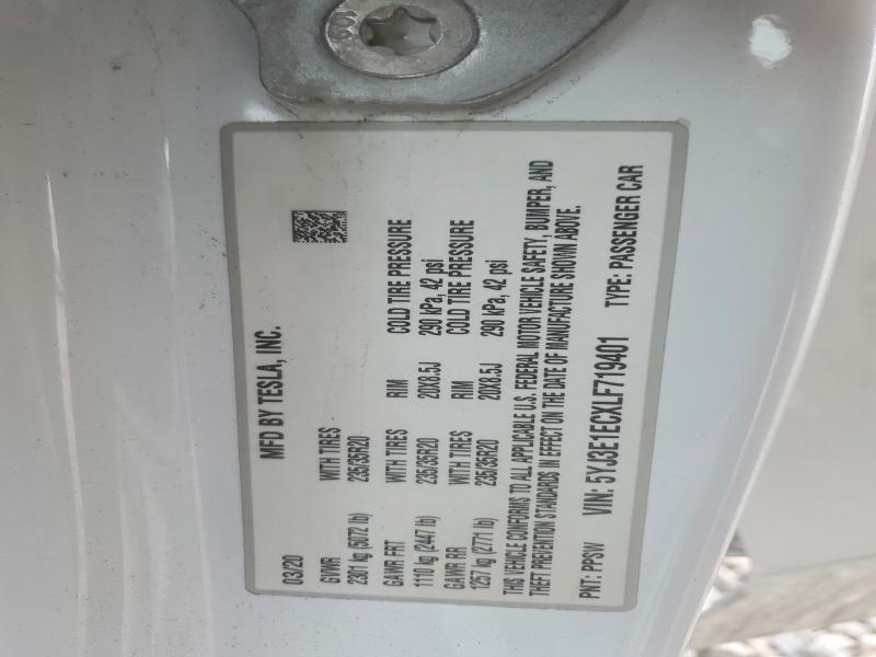 Aukcja sprzedaży 2020 Tesla Model 3, vin: 5YJ3E1ECXLF719401, numer aukcji: 49598866