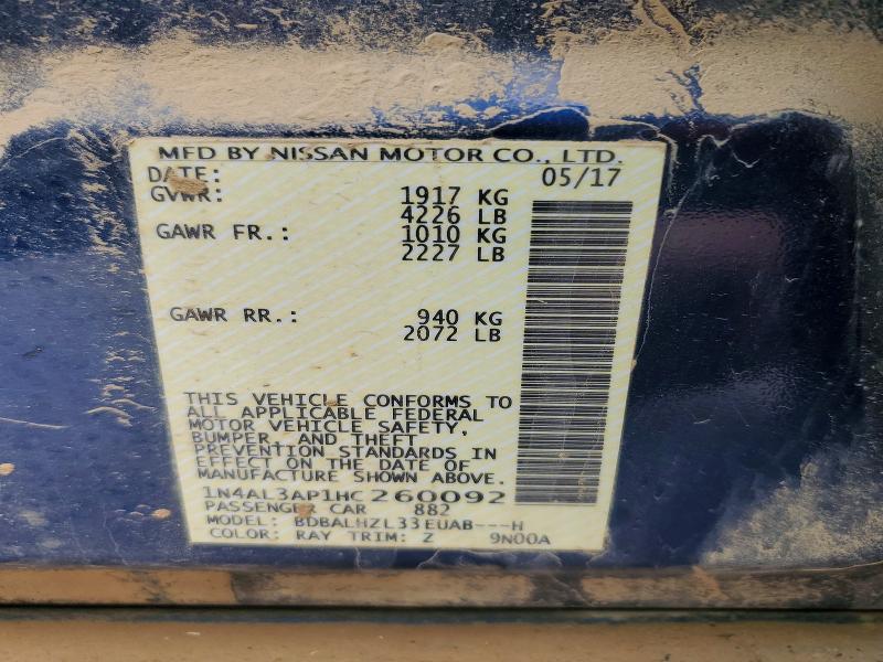 Auction sale of the 2017 Nissan Altima, vin: 1N4AL3AP1HC260092, lot number: 48826046