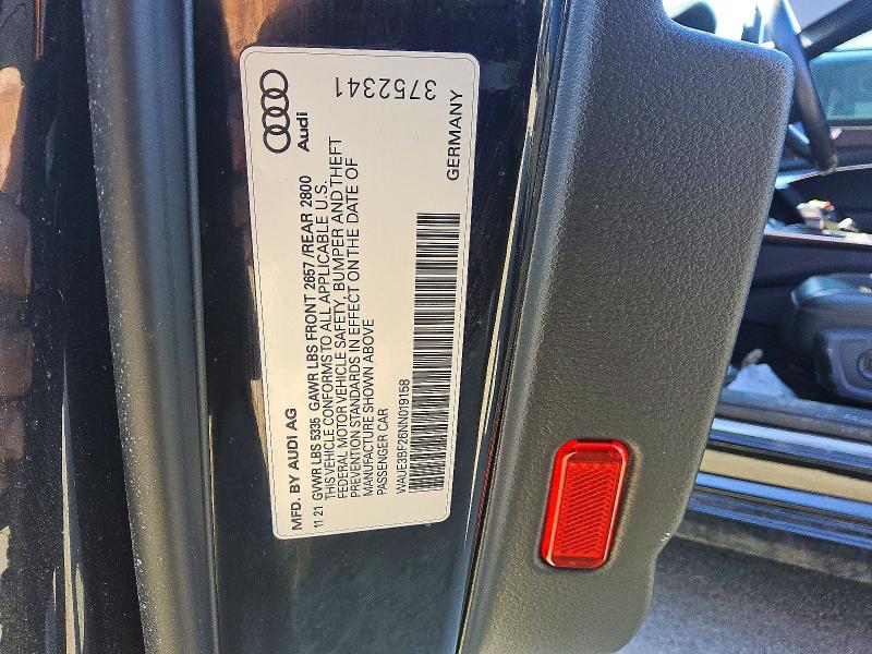 Aukcja sprzedaży 2022 Audi A6, vin: WAUE3BF26NN019158, numer aukcji: 49254056