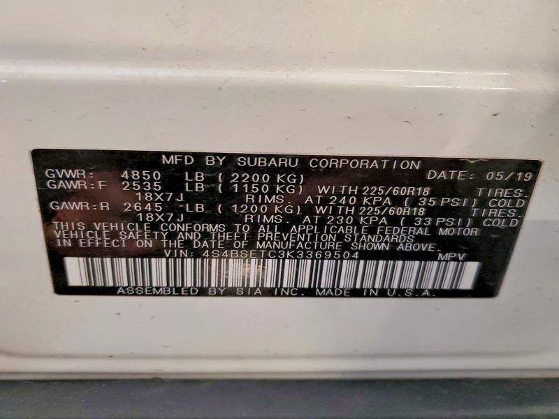 Aukcja sprzedaży 2019 Subaru Outback, vin: 4S4BSETC3K3369504, numer aukcji: 52011836