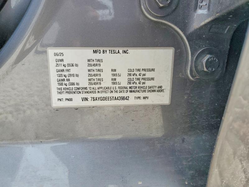 2026 Tesla Model Y მანქანა იყიდება აუქციონზე, vin: 7SAYGDEE5TA439842, აუქციონის ნომერი: 50662726