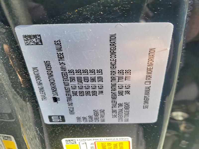 Продажа на аукционе авто 2022 Chevrolet Tahoe, vin: 1GNSKRKD7NR243905, номер лота: 50695636