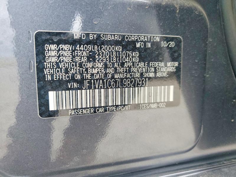 Продажа на аукционе авто 2020 Subaru Wrx, vin: JF1VA1C67L9827931, номер лота: 48526226