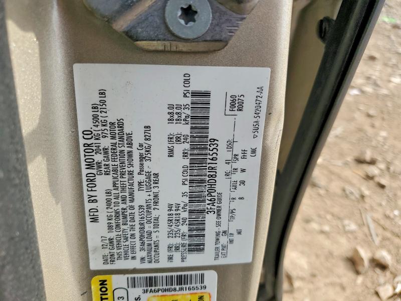 2018 Ford Fusion მანქანა იყიდება აუქციონზე, vin: 3FA6P0HD8JR165539, აუქციონის ნომერი: 50752596