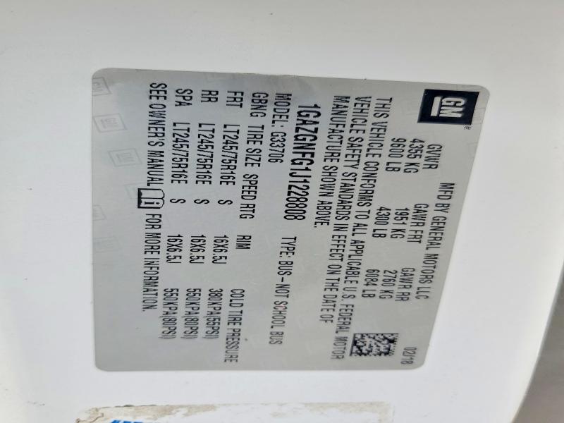 2018 Chevrolet Express G3500 მანქანა იყიდება აუქციონზე, vin: 1GAZGNFG1J1228808, აუქციონის ნომერი: 49313076