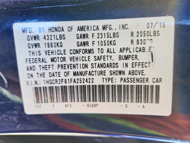 2015 Honda Accord მანქანა იყიდება აუქციონზე, vin: 1HGCR2F81FA252422, აუქციონის ნომერი: 50532666