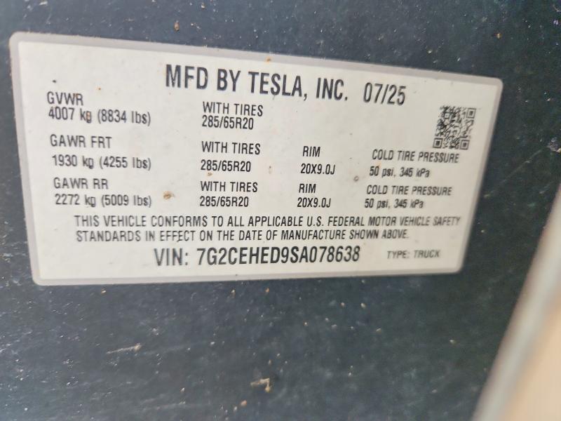 Aukcja sprzedaży 2025 Tesla Cybertruck, vin: 7G2CEHED9SA078638, numer aukcji: 51192846
