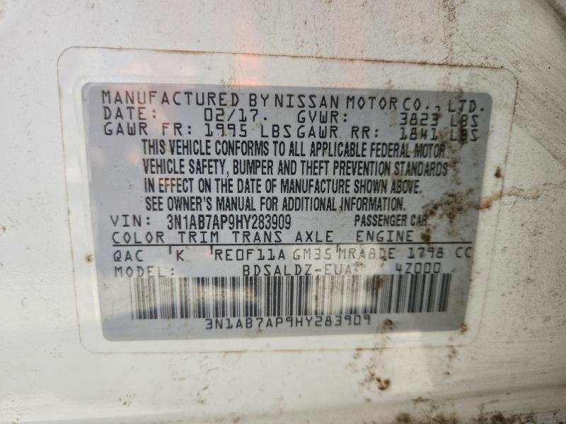 2017 Nissan Sentra მანქანა იყიდება აუქციონზე, vin: 3N1AB7AP9HY283909, აუქციონის ნომერი: 48587216