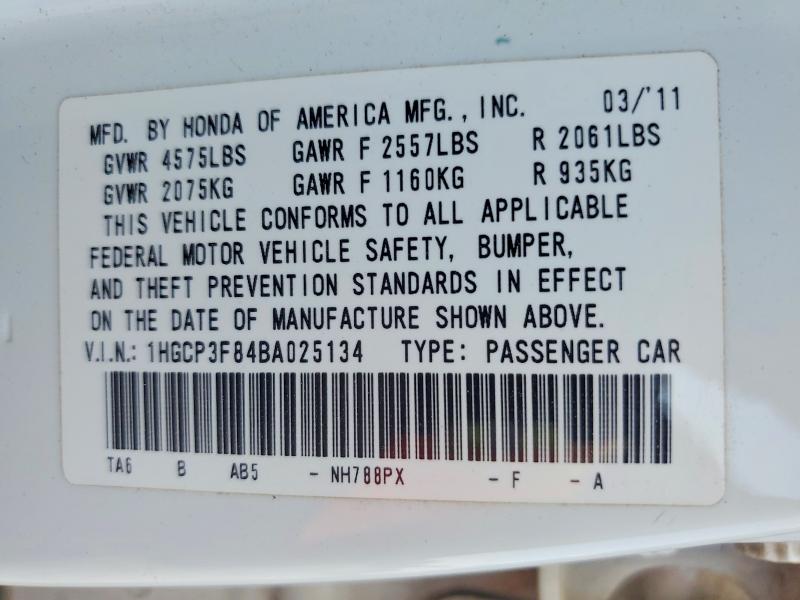 48939556 :رقم المزاد ، 1HGCP3F84BA025134 vin ، 2011 Honda Accord مزاد بيع