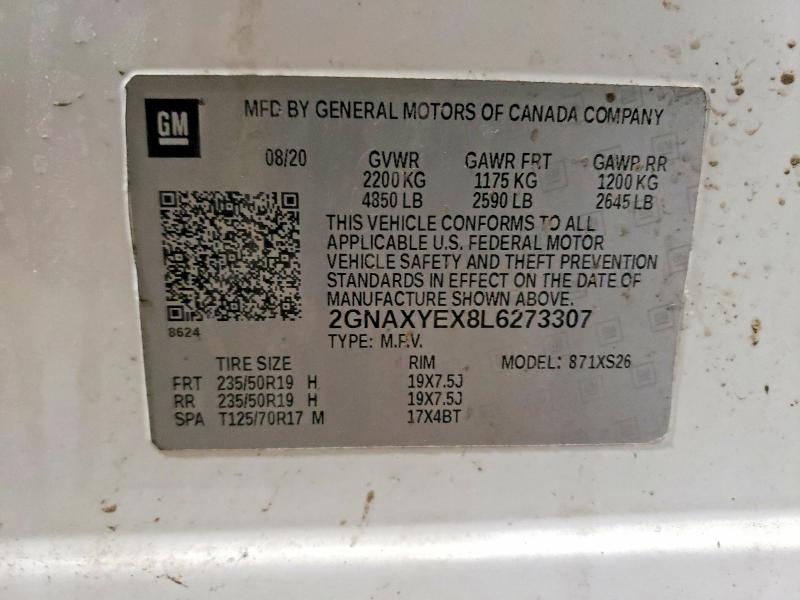 2020 Chevrolet Equinox მანქანა იყიდება აუქციონზე, vin: 2GNAXYEX8L6273307, აუქციონის ნომერი: 48004676
