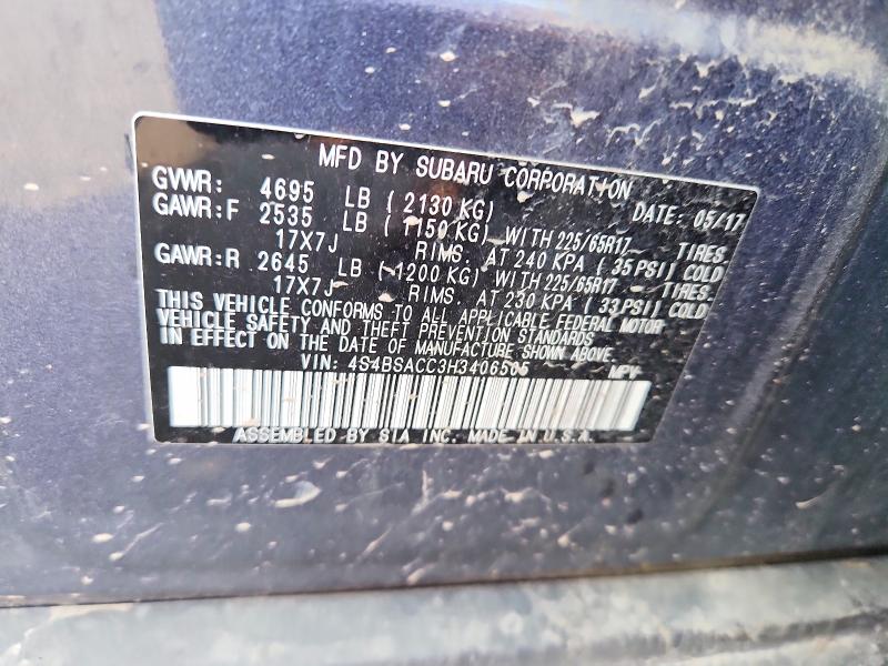 Aukcja sprzedaży 2017 Subaru Outback, vin: 4S4BSACC3H3406505, numer aukcji: 49489596
