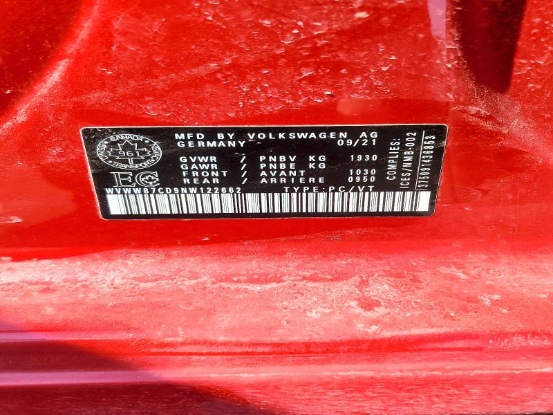 2022 Volkswagen Gti მანქანა იყიდება აუქციონზე, vin: WVWW87CD9NW122662, აუქციონის ნომერი: 49274506