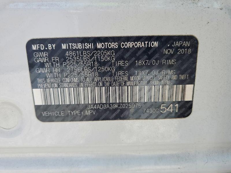 48963216 :رقم المزاد ، JA4AD3A39KZ025975 vin ، 2019 Mitsubishi Outlander مزاد بيع