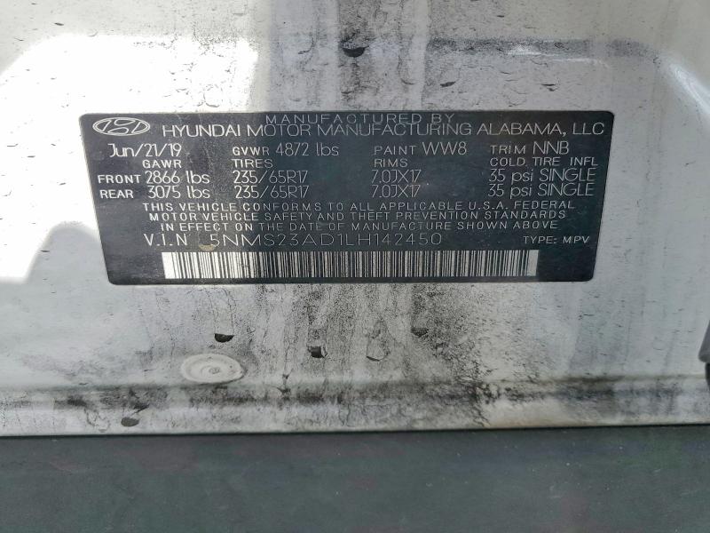 49999046 :رقم المزاد ، 5NMS23AD1LH142450 vin ، 2020 Hyundai Santa Fe مزاد بيع