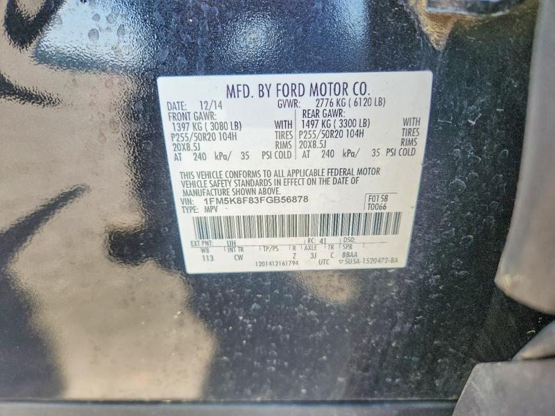 49009876 :رقم المزاد ، 1FM5K8F83FGB56878 vin ، 2015 Ford Explorer مزاد بيع