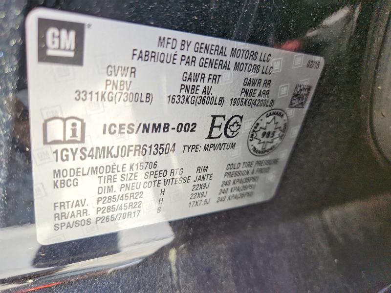 2015 Cadillac Escalade მანქანა იყიდება აუქციონზე, vin: 1GYS4MKJ0FR613504, აუქციონის ნომერი: 50108436