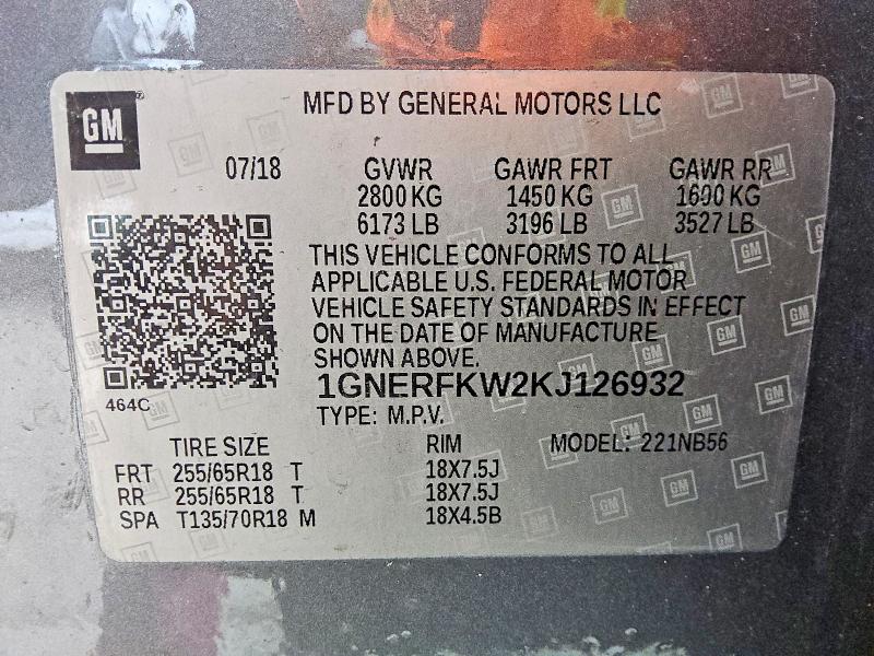 Продаж на аукціоні авто 2019 Chevrolet Traverse, vin: 1GNERFKW2KJ126932, номер лоту: 50489336