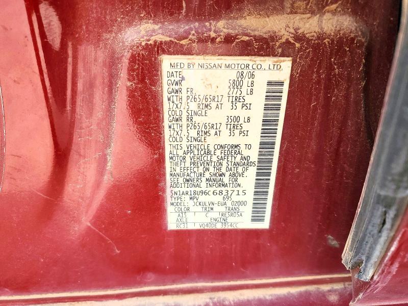 2006 Nissan Pathfinder მანქანა იყიდება აუქციონზე, vin: 5N1AR18U96C683715, აუქციონის ნომერი: 48900976