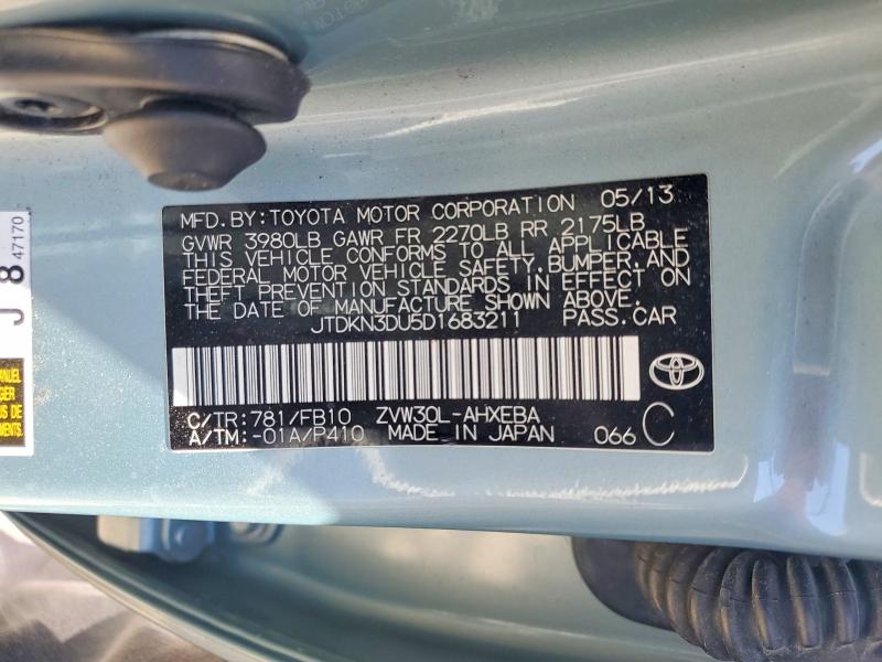 Aukcja sprzedaży 2013 Toyota Prius, vin: JTDKN3DU5D1683211, numer aukcji: 51724936