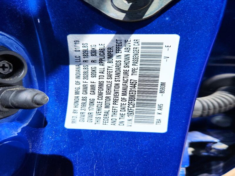 Продаж на аукціоні авто 2019 Honda Civic, vin: 19XFC2F88KE014457, номер лоту: 48544056