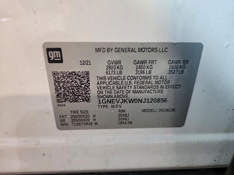 Aukcja sprzedaży 2022 Chevrolet Traverse, vin: 1GNEVJKW0NJ120856, numer aukcji: 52041316