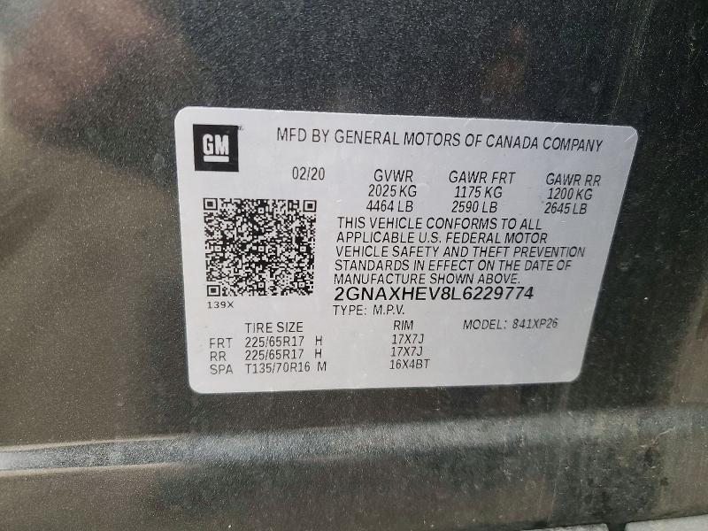 2020 Chevrolet Equinox მანქანა იყიდება აუქციონზე, vin: 2GNAXHEV8L6229774, აუქციონის ნომერი: 48349816