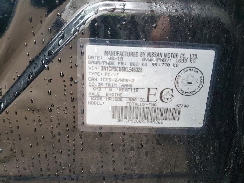 49500396 :رقم المزاد ، 3N1CP5CU6KL545326 vin ، 2019 Nissan Kicks مزاد بيع