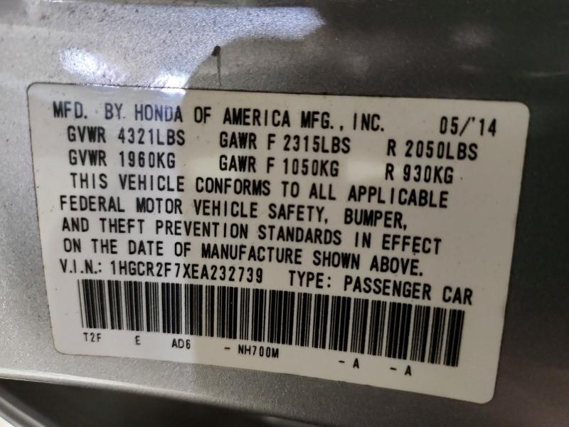 2014 Honda Accord მანქანა იყიდება აუქციონზე, vin: 1HGCR2F7XEA232739, აუქციონის ნომერი: 49555286