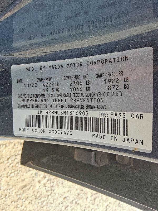 2021 Mazda 3 მანქანა იყიდება აუქციონზე, vin: JM1BPBML3M1316903, აუქციონის ნომერი: 49319826
