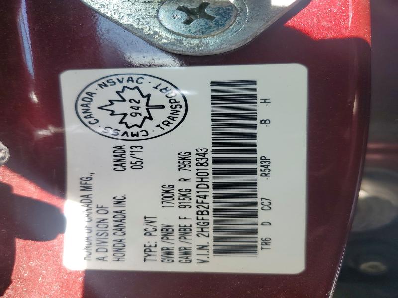 51645756 :رقم المزاد ، 2HGFB2F41DH018343 vin ، 2013 Honda Civic مزاد بيع