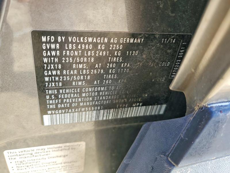 49283806 :رقم المزاد ، WVGBV7AX4FW555081 vin ، 2015 Volkswagen Tiguan مزاد بيع