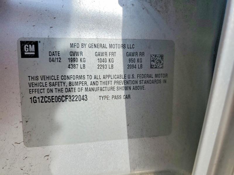 Продаж на аукціоні авто 2012 Chevrolet Malibu, vin: 1G1ZC5E06CF322043, номер лоту: 48956246