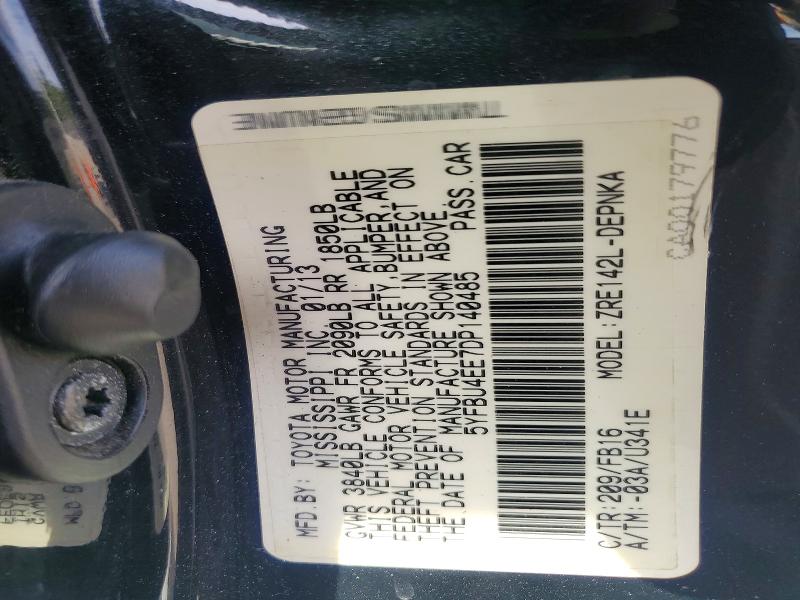 47780116 :رقم المزاد ، 5YFBU4EE7DP140485 vin ، 2013 Toyota Corolla مزاد بيع