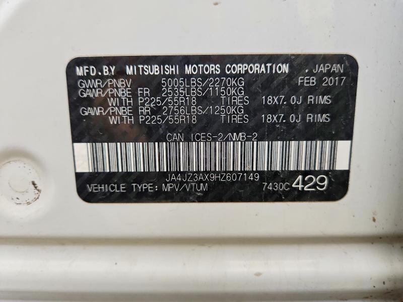 Auction sale of the 2017 Mitsubishi Outlander, vin: JA4JZ3AX9HZ607149, lot number: 46356896