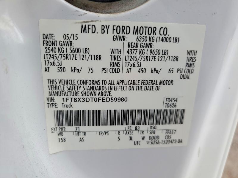 49671226 :رقم المزاد ، 1FT8X3DT0FED59980 vin ، 2015 Ford F350 مزاد بيع