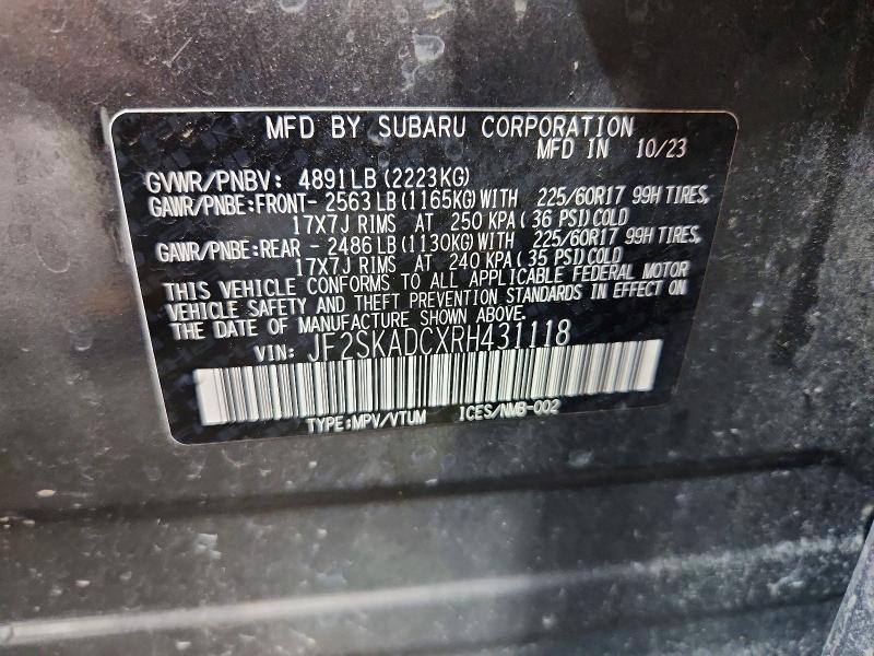 Aukcja sprzedaży 2024 Subaru Forester, vin: JF2SKADCXRH431118, numer aukcji: 47158856